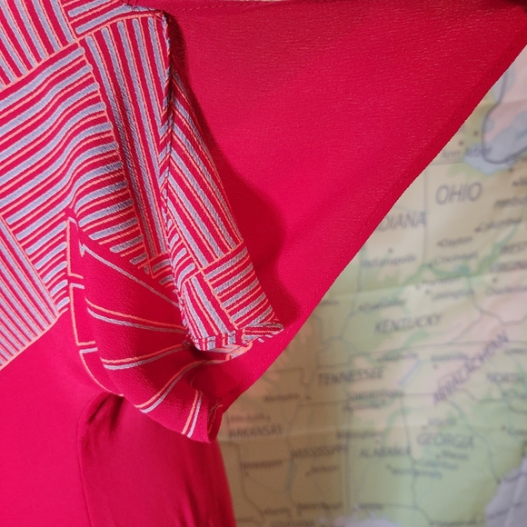 Lizzy & Johnny Silk Dress Red With Floral Asian Print Side Slit Slit Sleeves - Picture 6 of 16